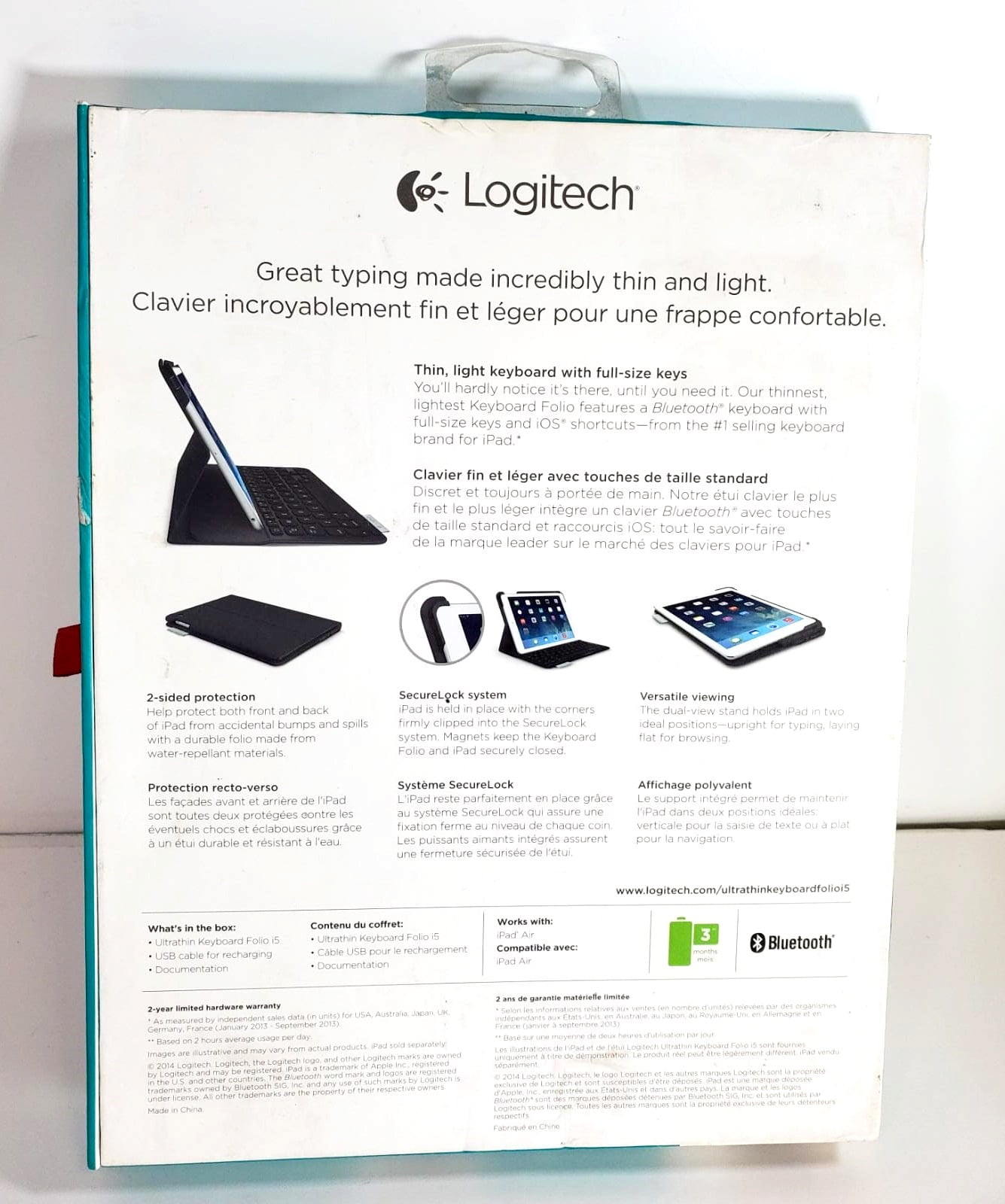 OEM Logitech Ultrathin Keyboard Folio Cover Case+Kickstand for Apple iPad Air