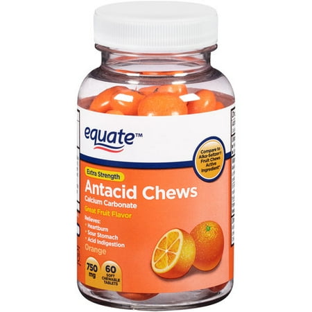 Equate Extra Strength Antacid Chews Orange Soft Chewable Tablets, 750 mg, 60 Count