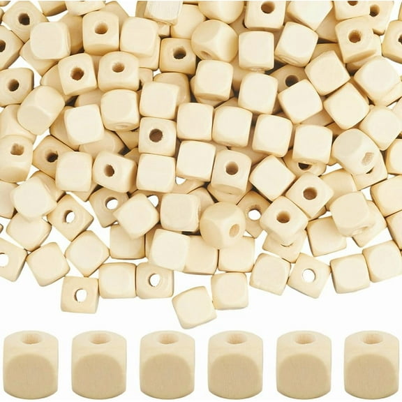 300Pcs 10mm Wooden Cube Beads Unfinished Square Wood Beads Natural Blank Small Smooth BurlyWood Loose Spacers Findings Accessories