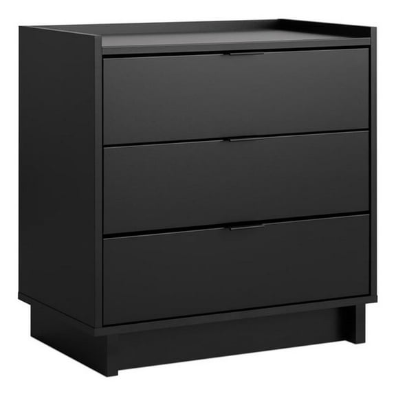 Pemberly Row Contemporary Engineered Wood 3-Drawer Nightstand in Black