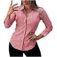 thumbnail image 4 of Luvrsol Button Up Shirt Women Collared Fitted Blouse Plaid Long Sleeved Top for Casual Layering and Travel S-2XL, 4 of 4