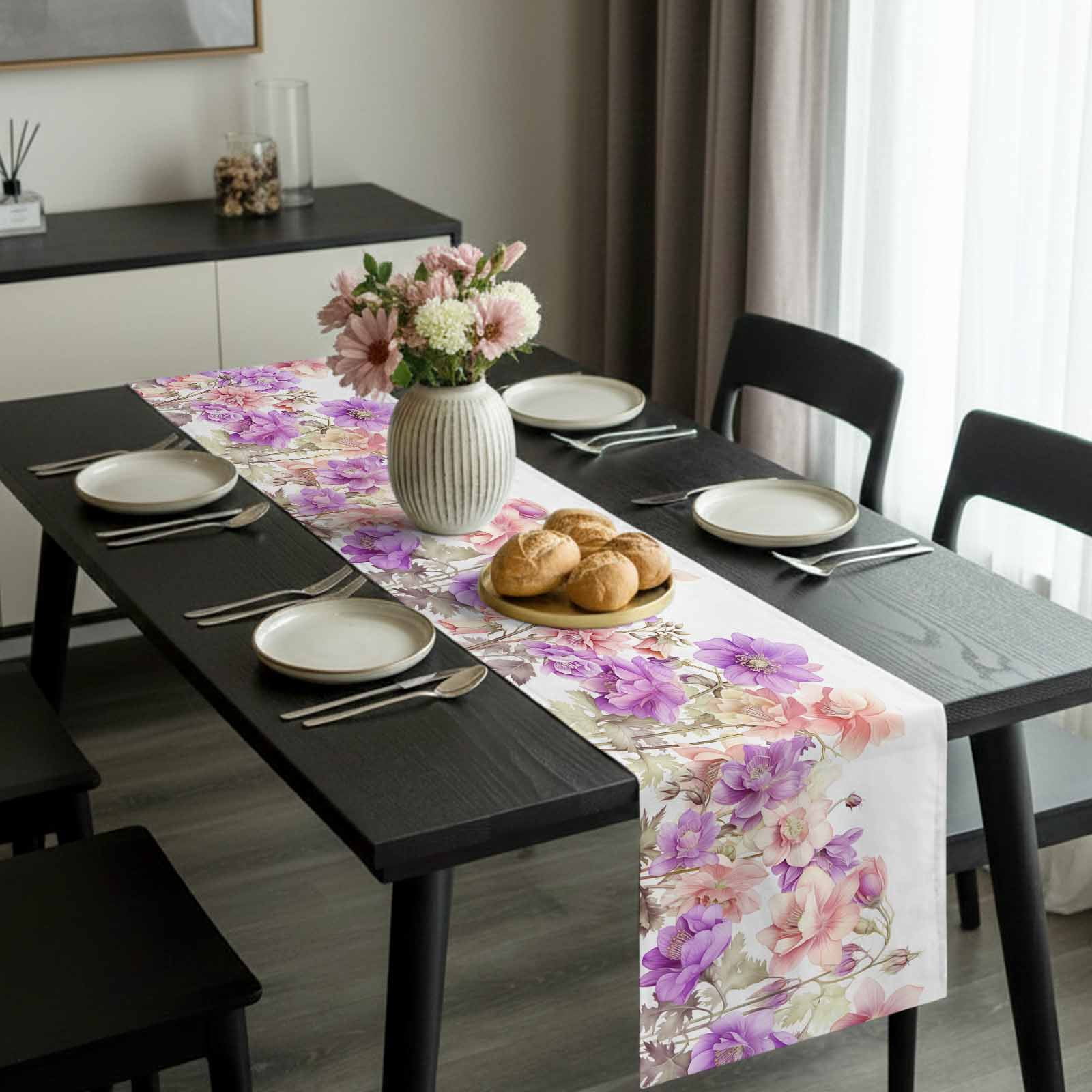 Pink Purple Spring Floral Table Runner 72 Inches Long, Summer Flower Botanical Kitchen Coffee Dining Table Decoration for Home Party Birthday Wedding Home Decor 18x72 Inches