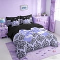 thumbnail image 2 of Erosebridal Purple Cute Bows Girls 7-Piece Twin Bedding Sets,Gothic Vintage Floral Bedding Comforter Set For Adult,Reversible black, 2 of 7