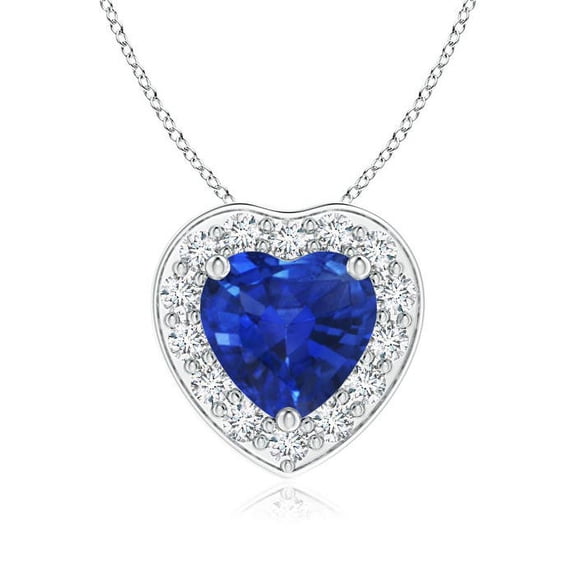 ANGARA Natural Heart-Shaped Blue Sapphire Pendant with Diamond Halo in 14K White Gold for Women (Size-6mm) | September Birthstone, Anniversary, Jewelry Gift for Women | Natural Blue Sapphire Necklace