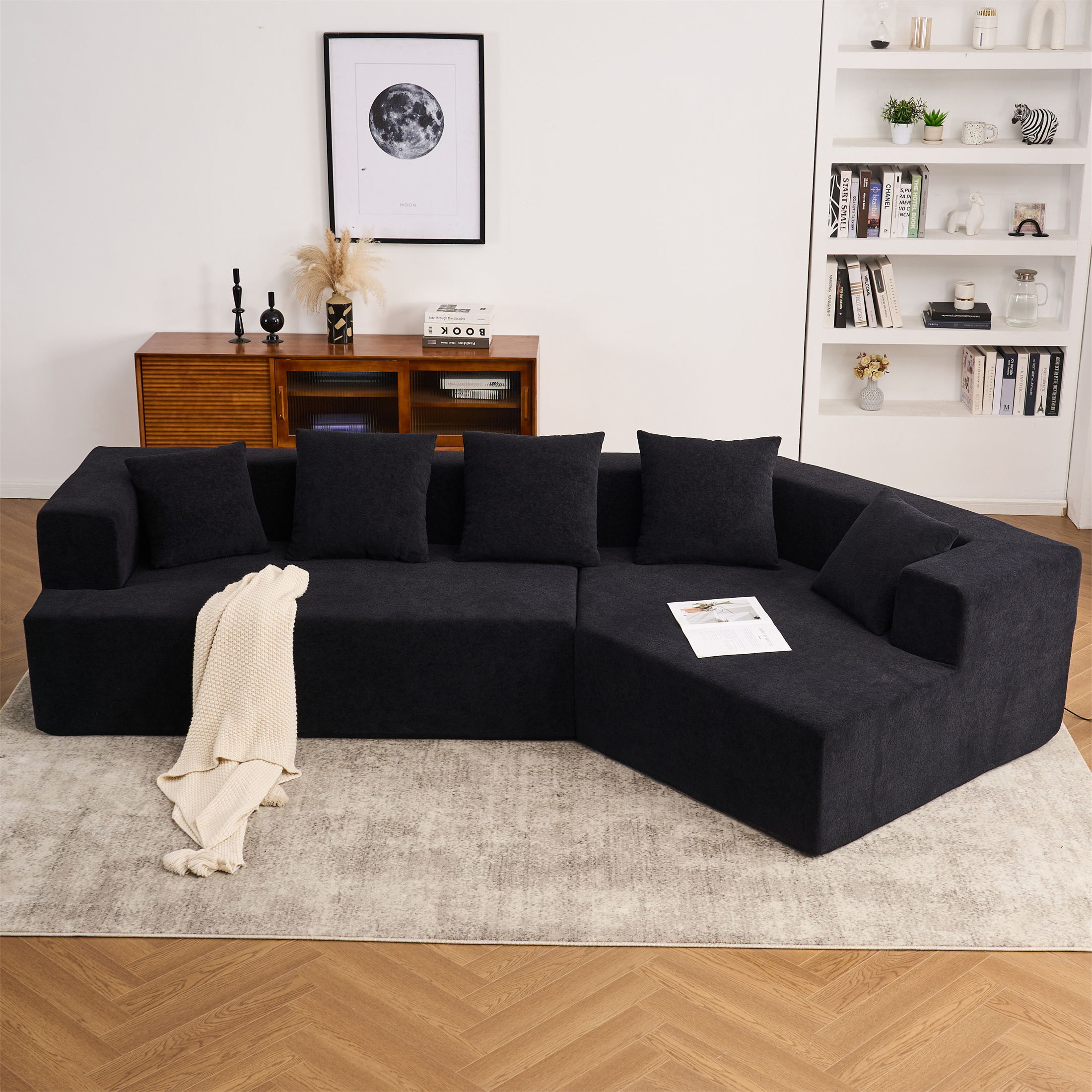 Aukfa 130" Oversized Cloud Sectional Couch Modular Sofa for Living Room, Installation Free, Black