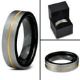 thumbnail image 4 of P. Manoukian Tungsten Wedding Band Ring 4mm for Men Women Black & 18K Yellow Gold Plated Center Line Pipe Cut Brushed Polished Lifetime Guarantee Size 7, 4 of 4