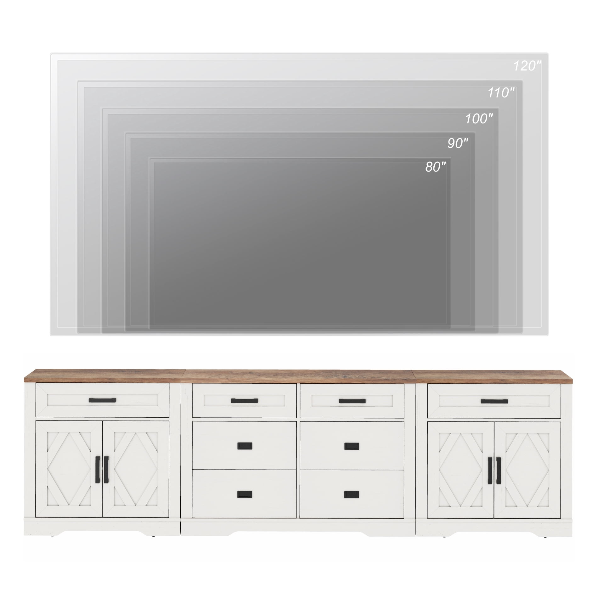 WAMPAT 110"W Large TV Stand,3-in-1 Farmhouse Entertainment Center with Storage Barn Door Cabinet,TV Console Table With Media Cabinet and Drawers for Living Room,Bedroom,Cream White