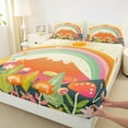 thumbnail image 3 of Manfei Vintage Flower Mushroom Queen Sheet Sets, Cartoon Rainbow Print Flat Sheet, Teen Boy Girl Kid Queen Fitted Sheet, Lightweight Room Decor, 4-Piece, 3 of 7