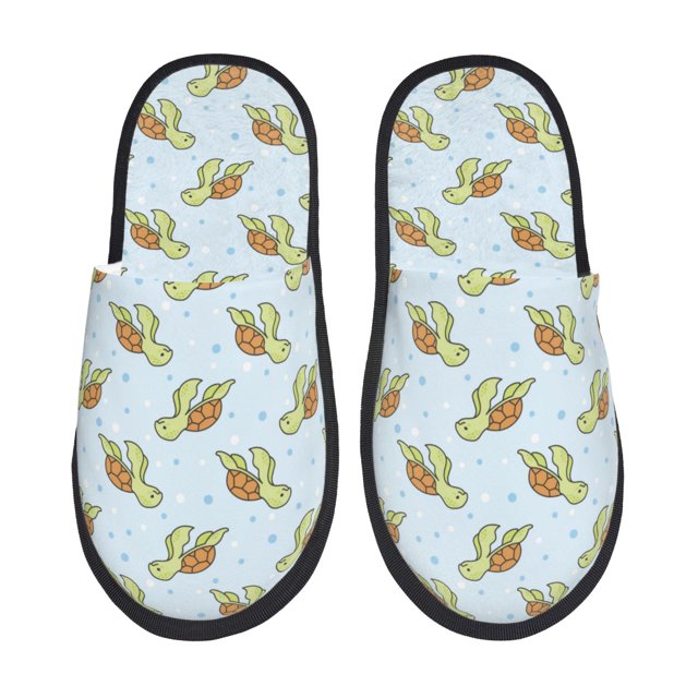 Fotbe Cartoon Sea Turtle Pantuflas Peludas para Mujer con Estampado, Zapatillas de Peluche, Zapatos de Invierno para Casa, Uso Interior y Exterior-Medium