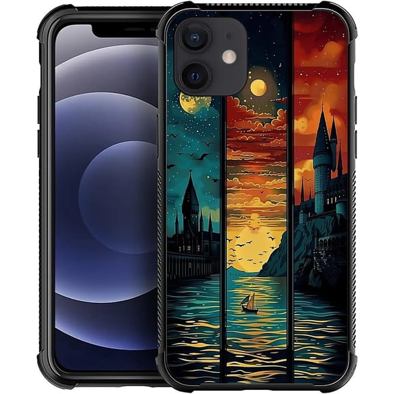 Phone Case Compatible with iPhone 12/12 Pro, Triple Fold Paintinggirl Cases, Tempered Glass Back Soft Silicone TPU Shock Protective Case for iPhone 12/12 Pro.