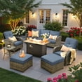 thumbnail image 2 of Ovios 7 Pieces Patio Furniture Set Outdoor Conversation All-Weather Rattan Sectional Sofa with Fire Pit Table & Swivel Chairs, 2 of 12