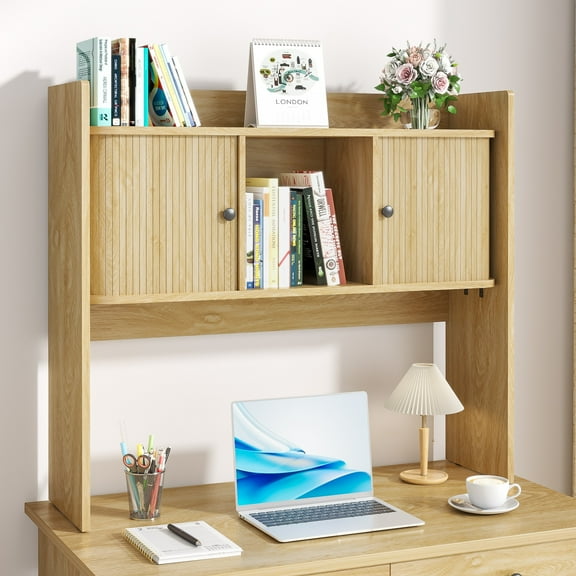 Desktop Bookshelf, Modern Desk Shelf Organizer, Desktop Hutch with Storage Shelf for Home, Office, Dorm