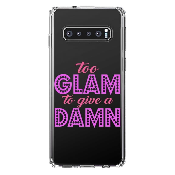 DistinctInk Clear Shockproof Hybrid Case for Samsung Galaxy S10  PLUS (6.4" Screen) - TPU Bumper Acrylic Back Tempered Glass Screen Protector - Too Glam to Give a Damn