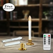 StarQualityBargain 2Pack Flameless Taper Candles with Remote, 8 LED Fake Electric Candlesticks,Battery Operated 3D Flickering Window Candles,Gold