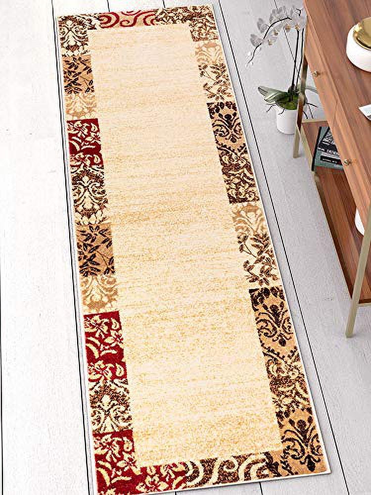 Well Woven Verdant Vines Modern Damask Border Rug Casual Oriental Easy Clean Stain Fade Resistant Shed Free Contemporary Floral Formal Gradient Soft Living Dining Room Rug