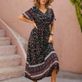 thumbnail image 2 of Pompotops Robe d'Été Décontractée à Manches Courtes Imprimée Boho Col en V avec Ceinture pour Femmes, 2 of 9