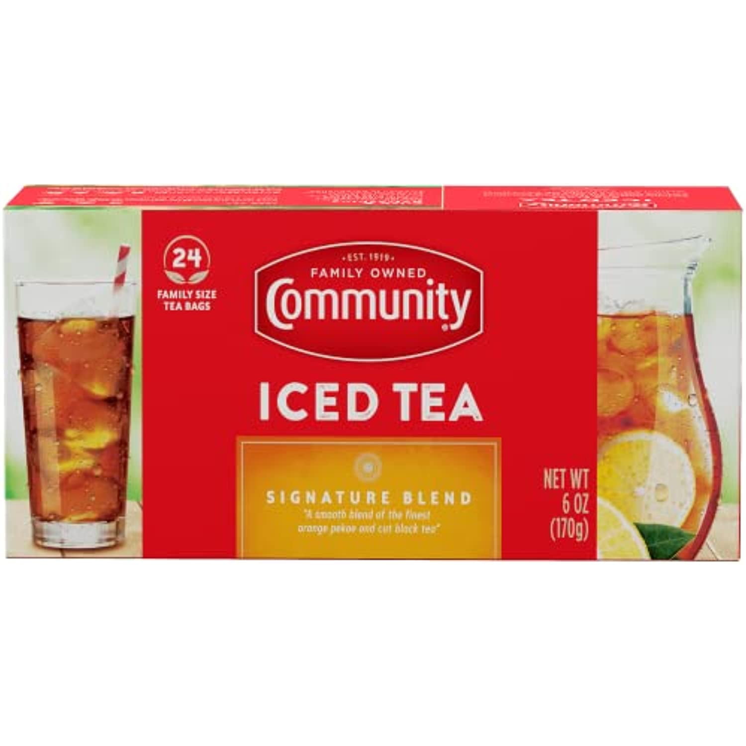 Community Coffee Porch Breeze Signature Iced Tea Bags, Family Size, Box Of 24 Bags (Pack Of 6)