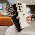 thumbnail image 4 of Compatible with Samsung Galaxy S22 Ultra 6.8” Phone Case,Luxury Gold Plating Cute Love Heart Case with Camera Protection Soft Silicone Shockproof Cover Bumper with Side Heart Pattern (Black), 4 of 10