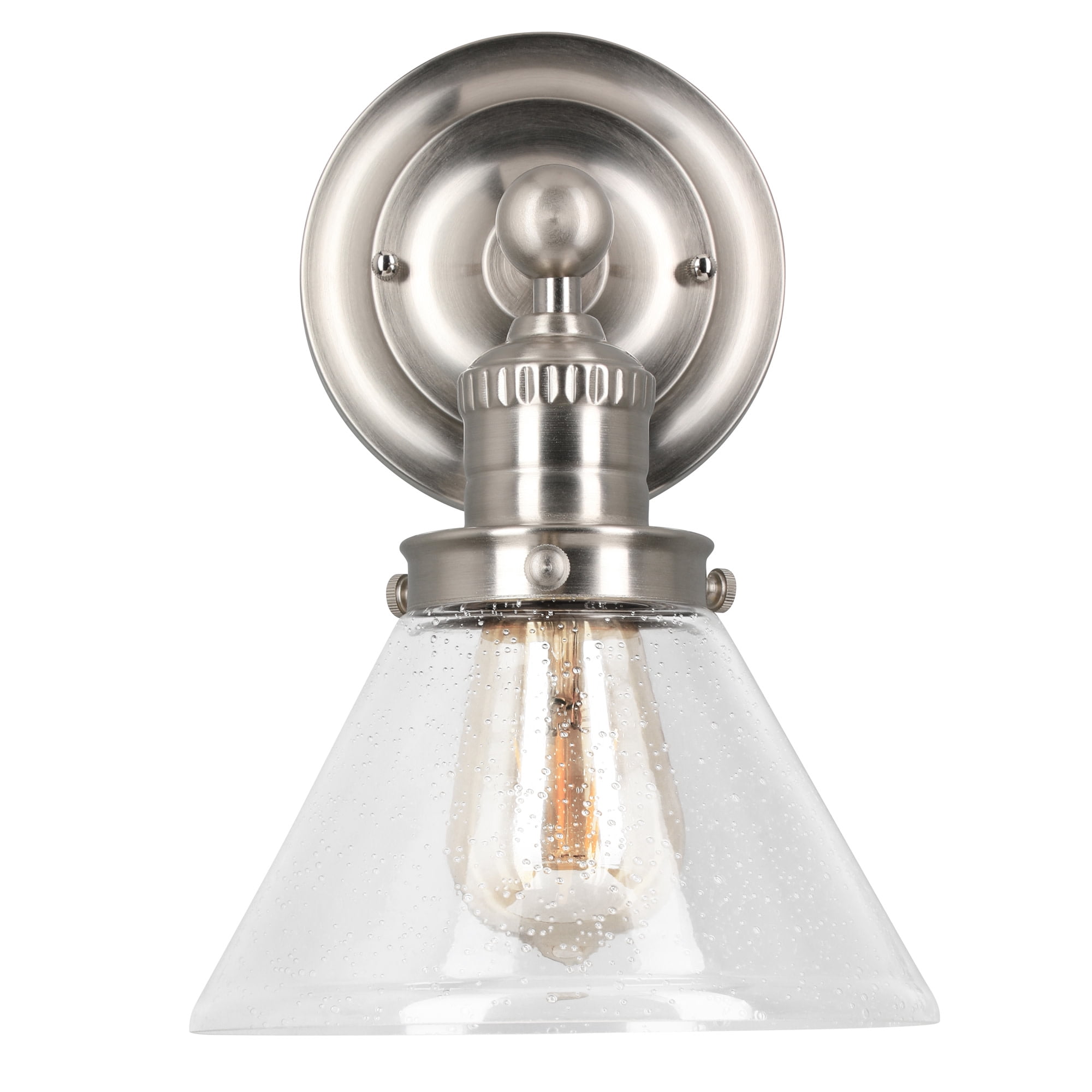 Corwin Wall Sconce, 1-Light Satin Nickel Fixture with Seeded Glass, Dimmable, Dual Mount, 7.9 in L x 8.5 in D x 11.1 in H