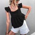 thumbnail image 2 of Scyoekwg Womens Tops Fashion Tank Top Suspenders Sling Crewneck Ruffle Tank Tops Loose Sleeveless Solid Color Summer Casual Dressy Blouse Blouses (Black,L), 2 of 8