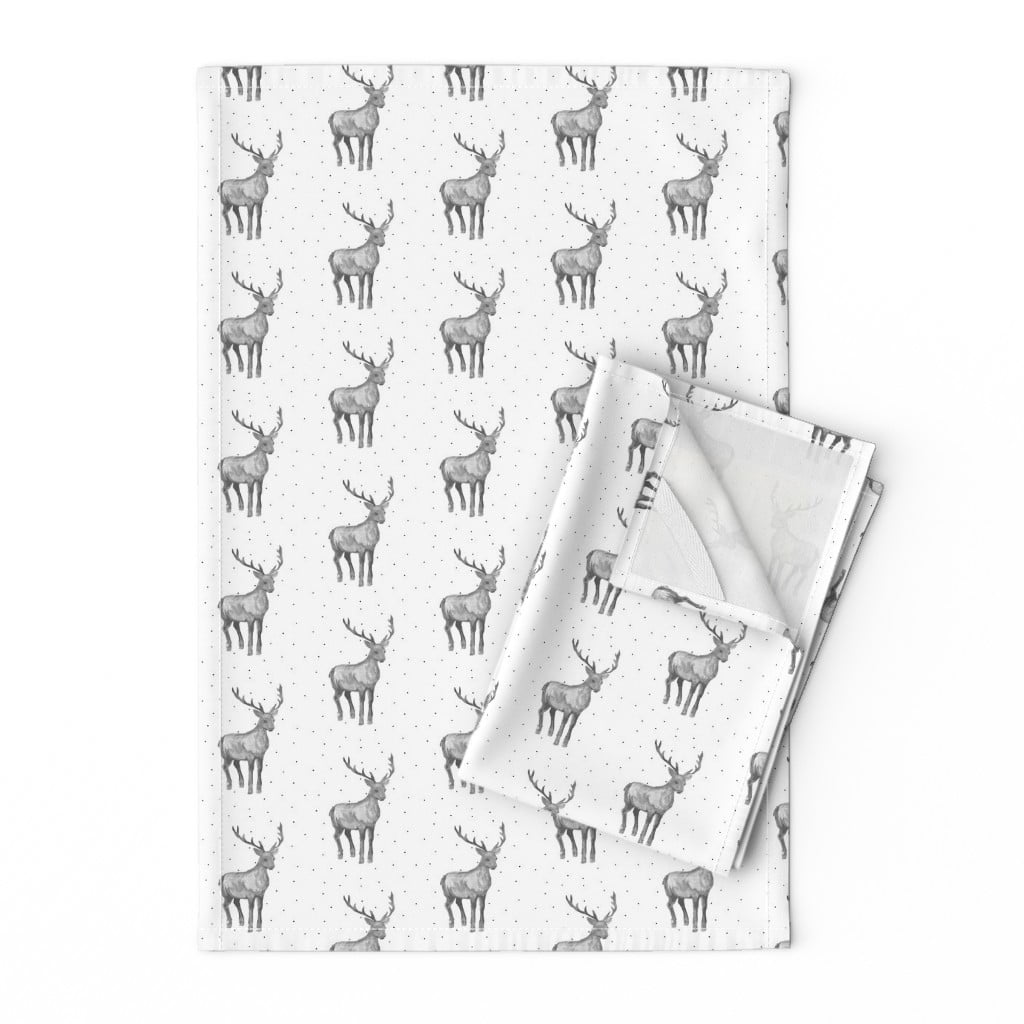 Boho Woodland Deer Stag Flowers Linen Cotton Tea Towels by Roostery Set of 2 