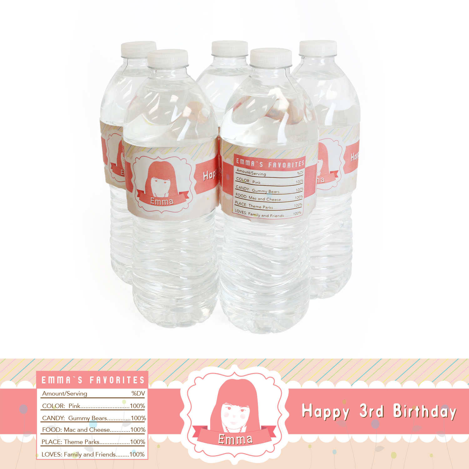 Pink Blush Bokeh Water Bottle Labels - iCustomLabel