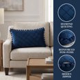 thumbnail image 2 of REGALWOVEN Couch Pillow Cases 1 Pack Soft Pom-poms Velvet Throw Pillow Covers for Farmhouse Home Decor Navy Blue 12" x 20", 2 of 7