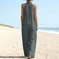 thumbnail image 5 of Beach Vacation Jumpsuits for Women Halter Neck Sleeveless Linen Rompers Summer Travel Wide Leg Jumpsuit Gray, 2XL, 5 of 7