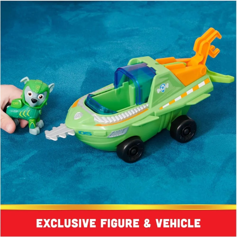 Paw Patrol Aqua Pups Rocky Transforming Sawfish Vehicle with Collectible Action Figure, Kids Toys for Ages 3 and up