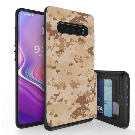 Galaxy S10  Case, Duo Shield Slim Wallet Case   Dual Layer Card Holder For Samsung Galaxy S10  [NOT S10 OR S10e] (Released 2019) TAN DIGITAL CAMO