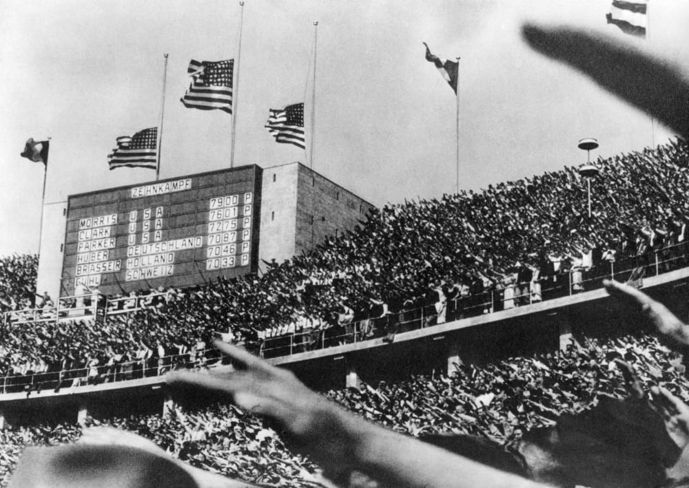 American Flags Fly Over The Berlin Olympic Stadium History 24 X 18 Walmart Com Walmart Com