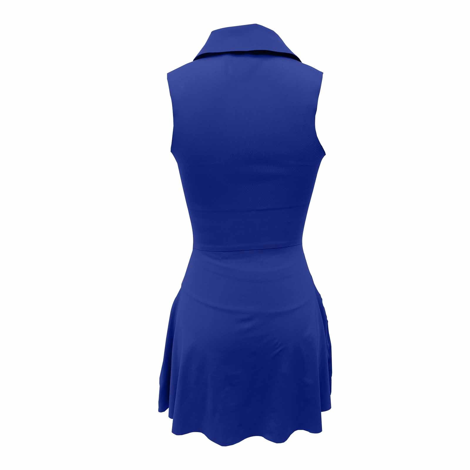 Womens Athletic Mini Dress Built in Shorts Sleeveless Tennis Workout Summer Crewneck Mini Romper Sleeveless Dress with Pockets (Blue,C)