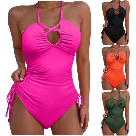 Bxsruta Women's Backless Tummy Control One Piece Swimsuit with Removable Pads No Underwire Full Coverage Bathing Suit