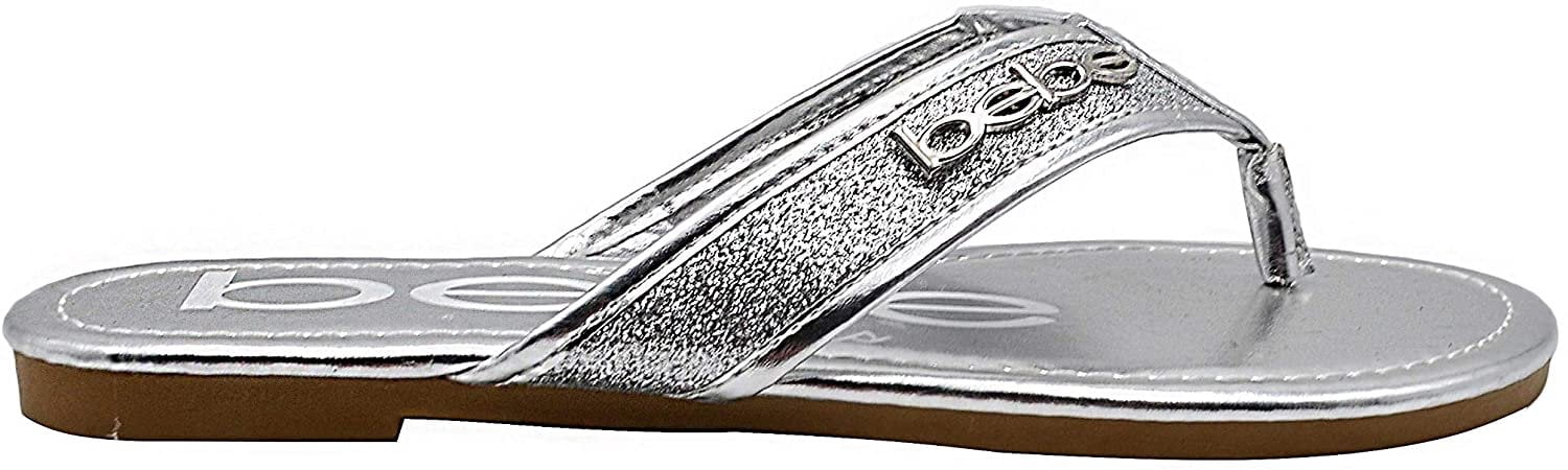 bebe Girls Big Kid Glitter Strap Flip Flop Thong Slide Sandal with Metallic Footbed - Fashion Summer Bling Shoes bebe Girls Big Kid Glitter Strap Flip Flop Thong Slide Sandal with Metallic Footbed - Fashion Summer Bling Shoes