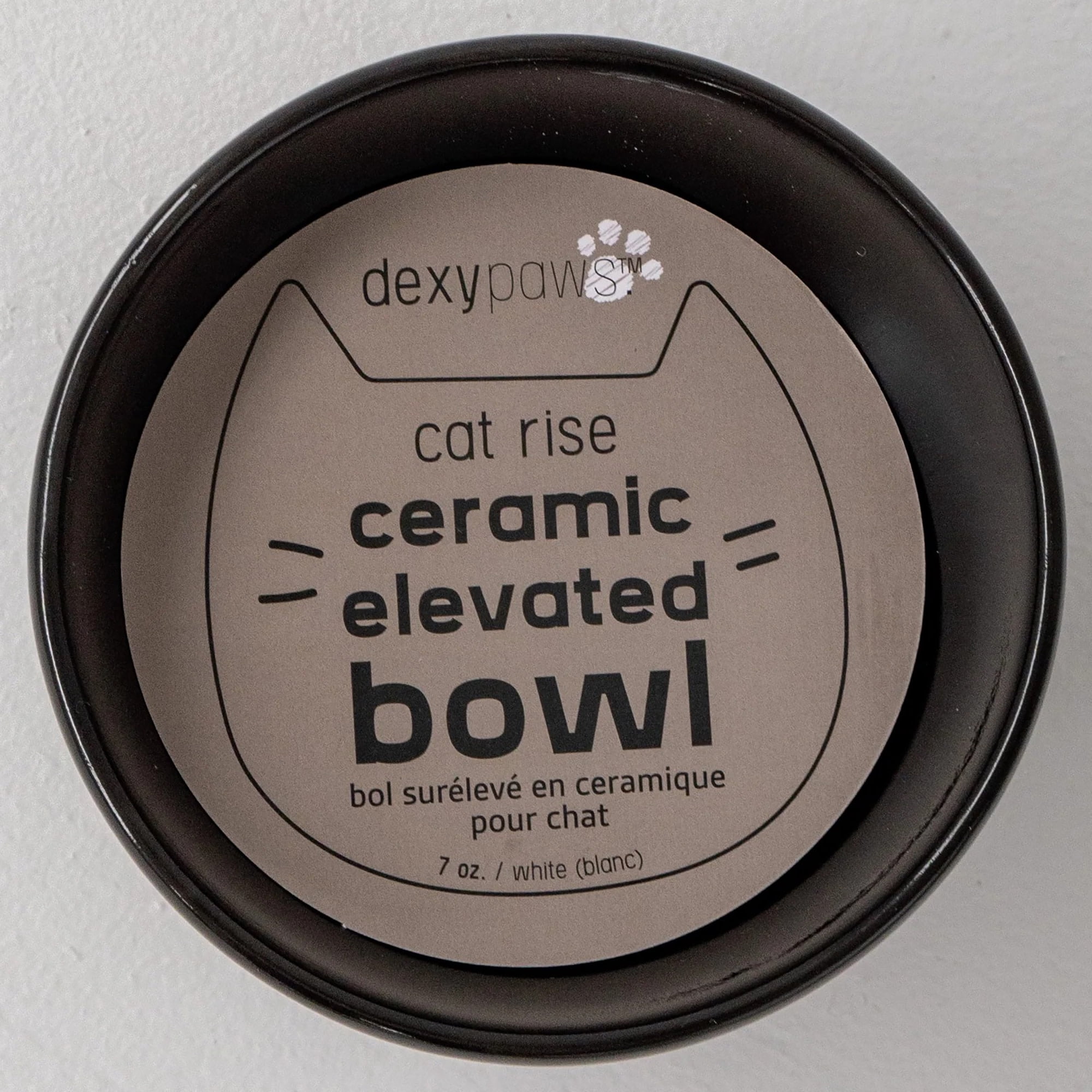 Dexypaws: Elevated Ceramic Cat Bowl - Black & Gold Fish - 7oz - Pet Feeding Dish, Meals, Food & Water, Ergonomic Height, Stylish, Shallow & Raised