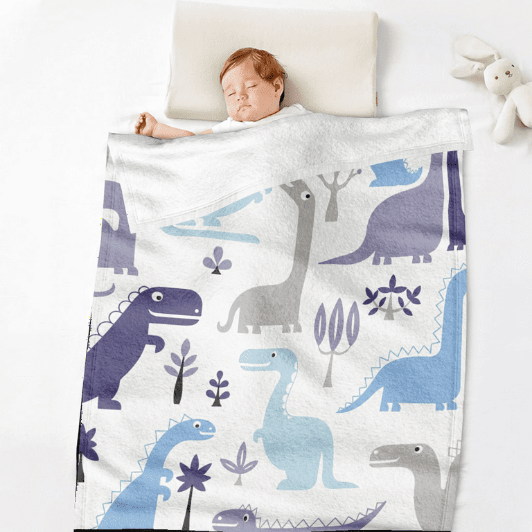 Flannel Throw Blanket Cartoon Dinosaurs Printed Super Soft Baby Blanket Lightweight Luxurious Cozy Warm Fabric for Living Room Bed Sofa Office