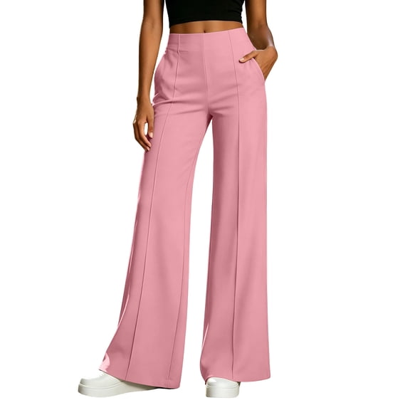 Mifsaly Casual Dress Pants for Women Straight Leg Professional Business Work Trousers with Pockets Comfortable Elegant Office Lounge Summer Clothes Pink,L