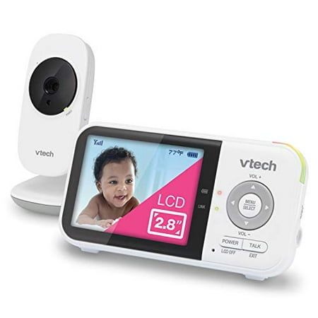VTech VM819 Video Baby Monitor with 19Hour Battery Life 1000ft Long Range Auto Night Vision 2.8? Screen 2Way Audio Talk Temperature Sensor Power Saving Mode and Lullabies White