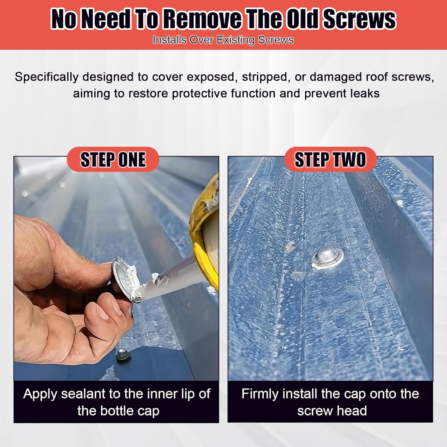 Metal Roof Bolt Caps 50 Pcs, Waterproof Screw Covers No Removal Needed for Metal Roof Leak Repair, Metal for Garage Barn