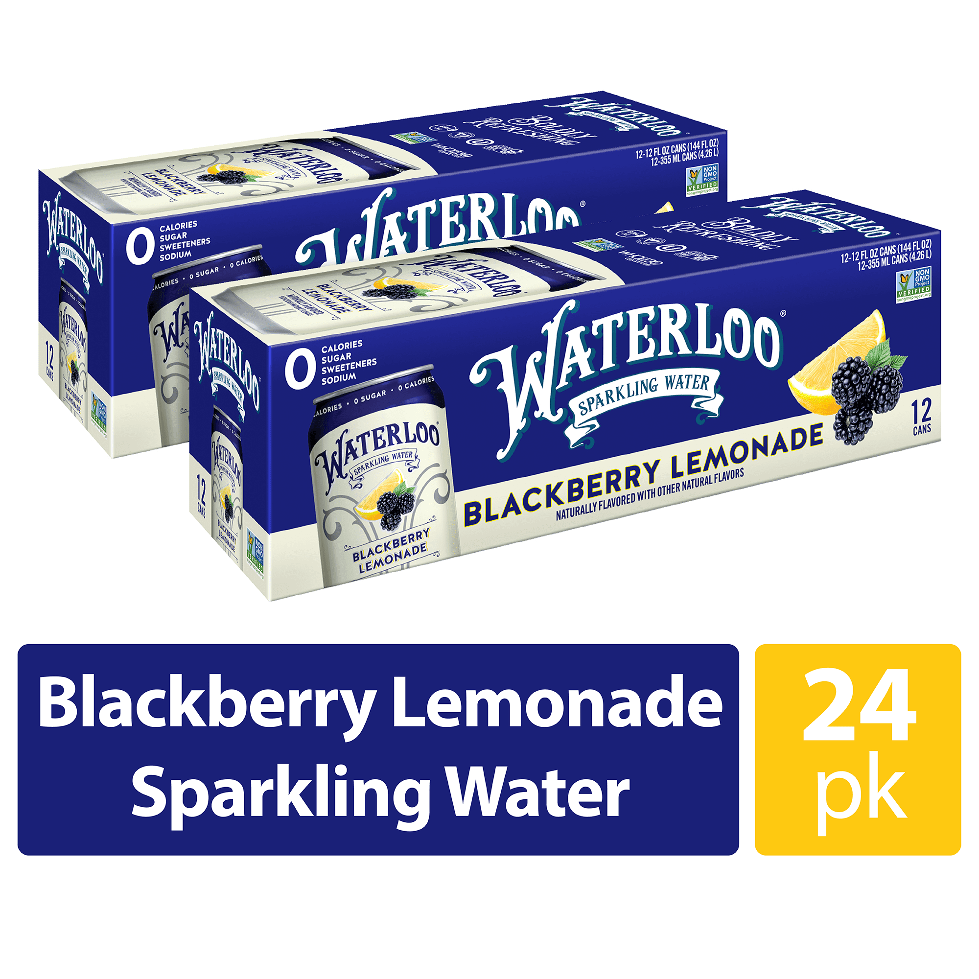 Waterloo Sparkling Water, Blackberry Lemonade, 12 fl oz, 24 Pack Cans
