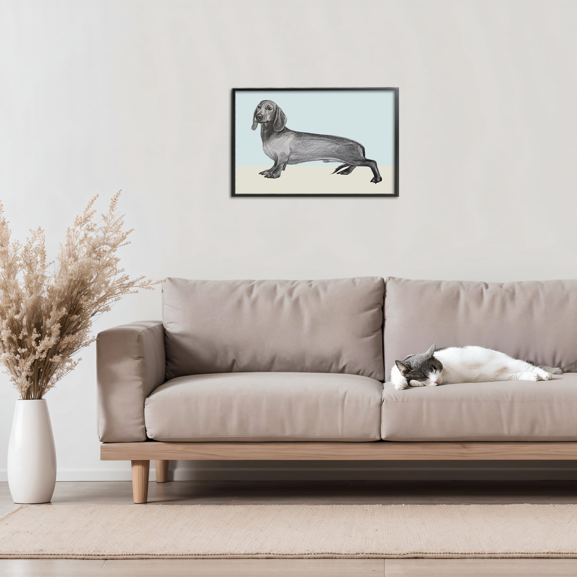 Stupell Industries Sketched Dachshund on Blue Black Framed Giclee Art, design by Violeta Vollmer