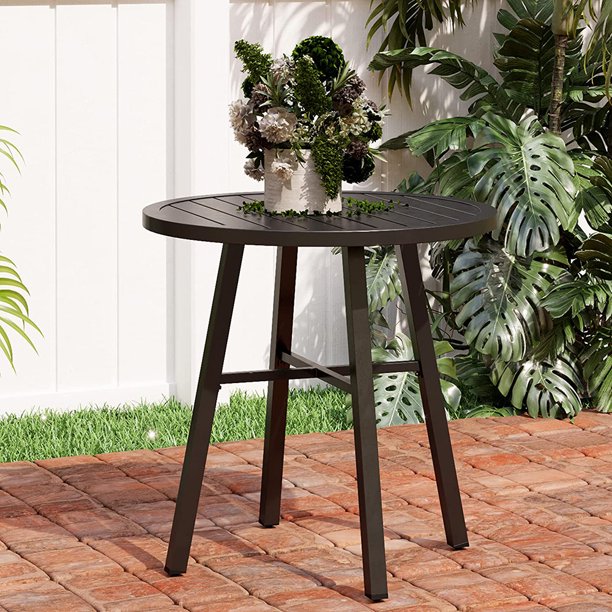 28" Round Metal Dining Table, Retro Bistro Outdoor Patio Dining Table