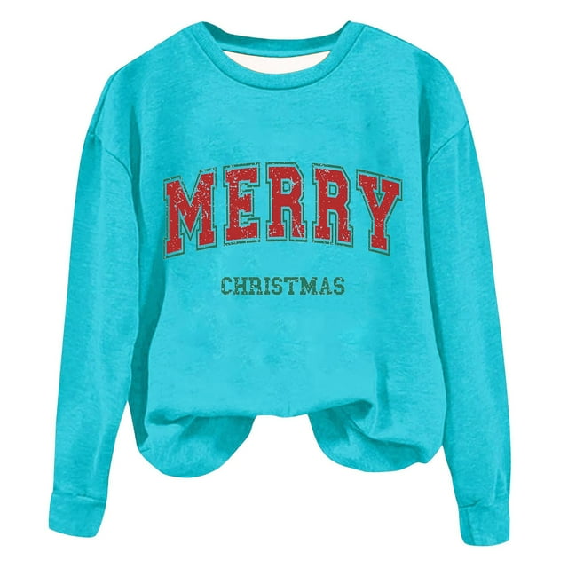Staron Chandails de Noël pour Femmes Joyeux Noël Chandail à Manches Longues Blouse Col Rond Mode Chandails Automne Hiver Chemise Douce Hauts Cadeaux pour Femmes