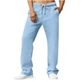 thumbnail image 2 of Mens Cotton Athletic Pants Open Bottom Running Sweatpants Straight Leg Casual Joggers with Pockets Light Blue, 2 of 5