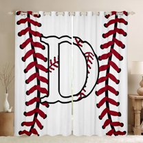 Homewish Initial D Letter Blackout Curtains Set of 2 (52x84 Each) for Teen, Baseball Sports Lover Window Curtains, Cartoon Ball Print Curtains and Drapes, Blackout Curtains Decor