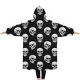 thumbnail image 2 of Oversized Wearable Blanket Hoodie,Black White Skull Pattern Sherpa Blanket Hoodie with Super Pockets,Super Warm Fuzzy Pullover for Women & Men, 2 of 6