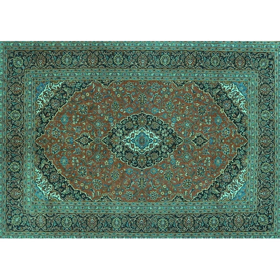 Ahgly Company Indoor Rectangle Medallion Turquoise Blue Traditional Area Rugs, 7' x 10'