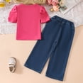 thumbnail image 6 of Tiweut Outfits for Girls Puff Sleeve Tee and Jeans Kids Elegant Bow Clothes Set,4 Y, 6 of 8