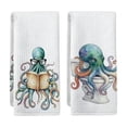 thumbnail image 2 of 2-Pack Vintage Octopus Printed Kitchen Towels, Absorbent Ocean Animal Hand Towels for Bathroom, Coastal Themed Dish Cloths for Farmhouse Nautical Decor, 2 of 7