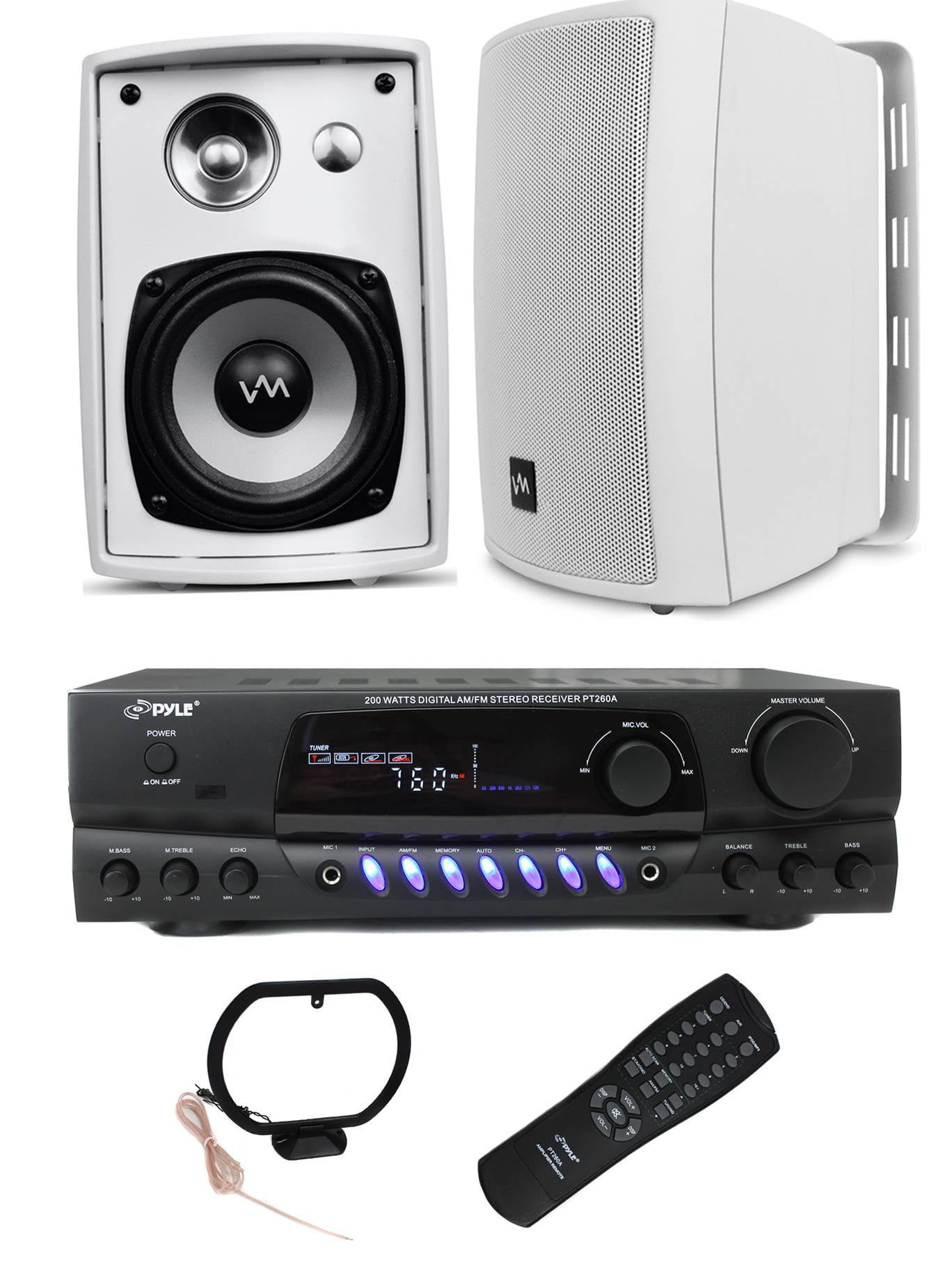 2 VM Audio SRWOD5 Outdoor Speakers + PT260AU Home Amplifier Receiver